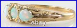 DAINTY 9K 9CT GOLD AAA AUS OPAL DIAMOND VINTAGE ART DECO INS RING Size Q