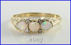 DAINTY 9K 9CT GOLD AAA AUS OPAL DIAMOND VINTAGE ART DECO INS RING Size Q