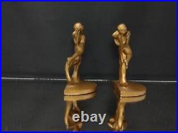 DECO DELIGHT! 1920s CAST METAL Bookends DANCING NUDE#73 ANTIQUE Vintage BRONZE