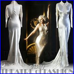 DRESS 30s SILK VINTAGE LACE WEDDING BALLGOWN 20s 40s VAMP GATSBY DECO GODDESS