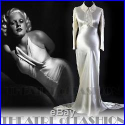 DRESS 30s SILK VINTAGE LACE WEDDING BALLGOWN 20s 40s VAMP GATSBY DECO GODDESS