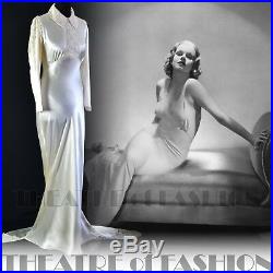 DRESS 30s SILK VINTAGE LACE WEDDING BALLGOWN 20s 40s VAMP GATSBY DECO GODDESS