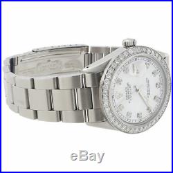 Diamond Rolex Datejust Watch Mens 36mm Oyster Band White Mother Pearl Dial 2 Ct