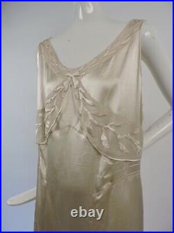 Elegant Art Deco 1930s Liquid Satin Dress W Applied Silk Chiffon Trims