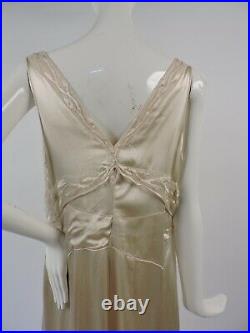 Elegant Art Deco 1930s Liquid Satin Dress W Applied Silk Chiffon Trims