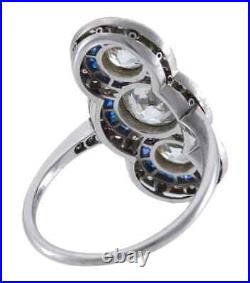 Elegant Art Deco Calibre Cut Blue Sapphire & White CZ 2.76TCW Engagement Ring