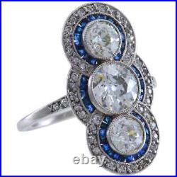 Elegant Art Deco Calibre Cut Blue Sapphire & White CZ 2.76TCW Engagement Ring