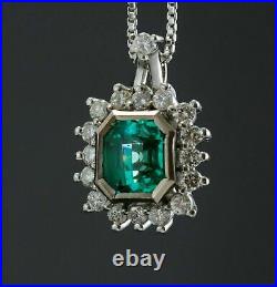 Engagement Incredible Vintage Art Deco Pendant 2.63 Ct Emerald 14K White Gold