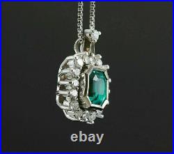 Engagement Inspire Vintage Art Deco Pendant 2.63 Ct VVS1 Emerald 14K White Gold