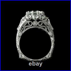 Engagement Ring Vintage Art Deco Filigree Ring 14K White Gold Over 3 Ct Diamond