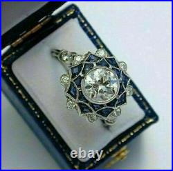 Engagement Vintage Antique Art Deco Ring 14K White Gold Over 2.3Ct Round Diamond