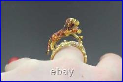 Estate 18K Yellow Gold Vintage Art Deco 3D Tiger Ring #30310