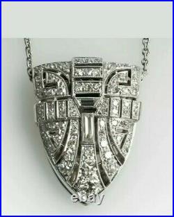 Estate 1950'S Art Deco Diamond Pendant With 18 Chain In 14K White Gold Over