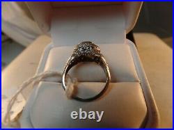 Estate Antique 18k White Gold round brillant Diamond Solitaire Filigree Ring