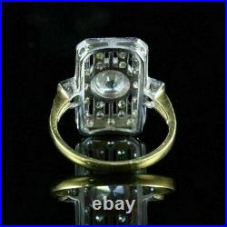 Estate Rectangle Shape Art Deco Vintage Ring 2 Ct Diamond 14K Yellow Gold Plated