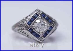 Estate Vintage Art Deco Anniversary Ring 1.89CT Moissanite 14k White Gold Filled