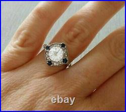 Estate Vintage Art Deco Engagement Ring 1.78 Ct Moissanite 14k White Gold Plated