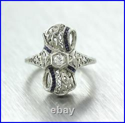 Exquisite Ladies Antique Art Deco Diamond Synthetic Sapphire 18K White Gold Ring