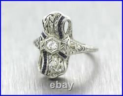 Exquisite Ladies Antique Art Deco Diamond Synthetic Sapphire 18K White Gold Ring