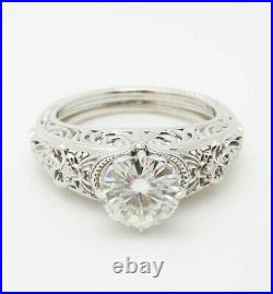 Filigree Vintage Antique Art Deco Wedding Ring 14k White Gold Over 2 Ct Diamond