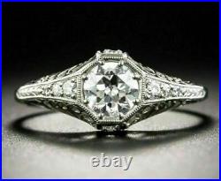 Filigree Wedding Vintage Art Deco Ring 2Ct Simulated Diamond 14K White Gold Over