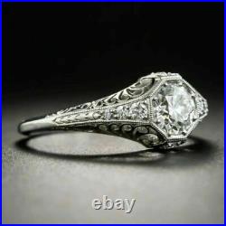 Filigree Wedding Vintage Art Deco Ring 2Ct Simulated Diamond 14K White Gold Over