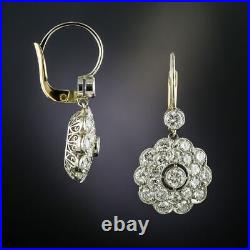 Floral Vintage Art Deco Dangle Earrings 14K White Gold 1.85 Ct Simulated Diamond