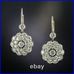 Floral Vintage Art Deco Dangle Earrings 14K White Gold 1.85 Ct Simulated Diamond