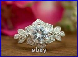 Flower Art Deco 3.50 Ct Round Cut Diamond 925 Silver Antique Vintage Ring Size 7