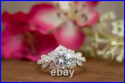 Flower Art Deco 3.50 Ct Round Cut Diamond 925 Silver Antique Vintage Ring Size 7