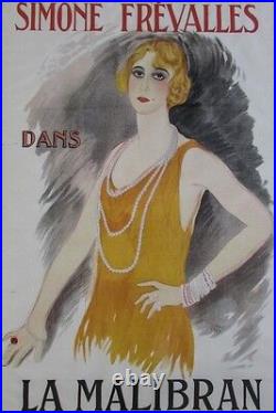 French Art Deco Vintage Poster Marcel Vertes Simone Frevalles 1923, Framed