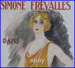 French Art Deco Vintage Poster Marcel Vertes Simone Frevalles 1923, Framed
