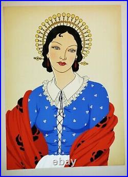 GIOVANNI MESCHINI Signed ORIGINAL Hand Colored VINTAGE Art Deco POCHOIR 1930s
