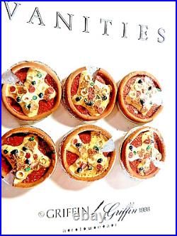 GRIFFIN 1988 Vanities BUTTON COVERS Set of 6 PIZZA or ART DECO Vintage RARE