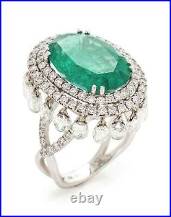 Genuine Art Deco Style 5.05CT Oval Emerald With Fancy 4.09CT White CZ Women Ring