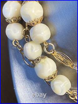 Genuine Carved Mother Of Pearl Bead Antique to Vintage Art Deco Necklace 53