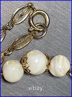 Genuine Carved Mother Of Pearl Bead Antique to Vintage Art Deco Necklace 53