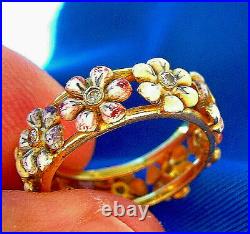 Genuine Diamond Deco Enamel Wedding Band Antique Eternity Anniversary Ring 7.5
