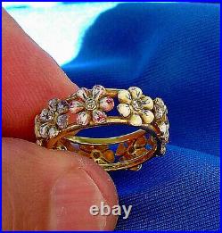 Genuine Diamond Deco Enamel Wedding Band Antique Eternity Anniversary Ring 7.5