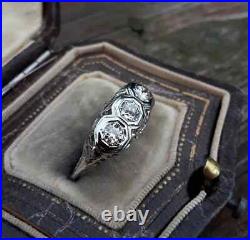Geometric Late Art Deco Engagement Vintage Ring 14K White God Over 2.0Ct Diamond