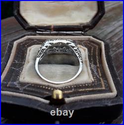 Geometric Late Art Deco Engagement Vintage Ring 14K White God Over 2.0Ct Diamond