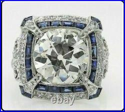 Geometric Late Art Deco Incredible Vintage Ring 14K White Gold Over 3 Ct Diamond