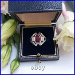 Geometric Late Art Deco Vintage & Antique Ring 925 Sterling Silver 2.5 Ct Ruby