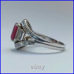 Geometric Late Art Deco Vintage & Antique Ring 925 Sterling Silver 2.5 Ct Ruby