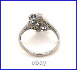 Geometric Late Art Deco Vintage Engagement Ring 1 Ct Diamond 14K White Gold Over