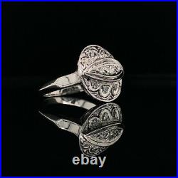 Geometric Late Art Deco Vintage Engagement Ring 2 Ct Diamond 14K White Gold Over