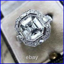 Geometric Late Art Deco Vintage Milgrain Ring 14k White Gold Over 2.8 Ct Diamond