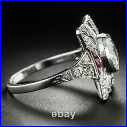 Geometric Late Art Deco Vintage Ring 1.4Ct Simulated Diamond 14K White Gold Over