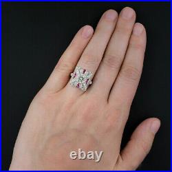 Geometric Late Art Deco Vintage Ring 1.4Ct Simulated Diamond 14K White Gold Over