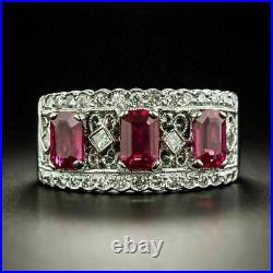 Geometric Late Art Deco Vintage Ring 2.90 Ct Simulated Ruby 14K White Gold Over